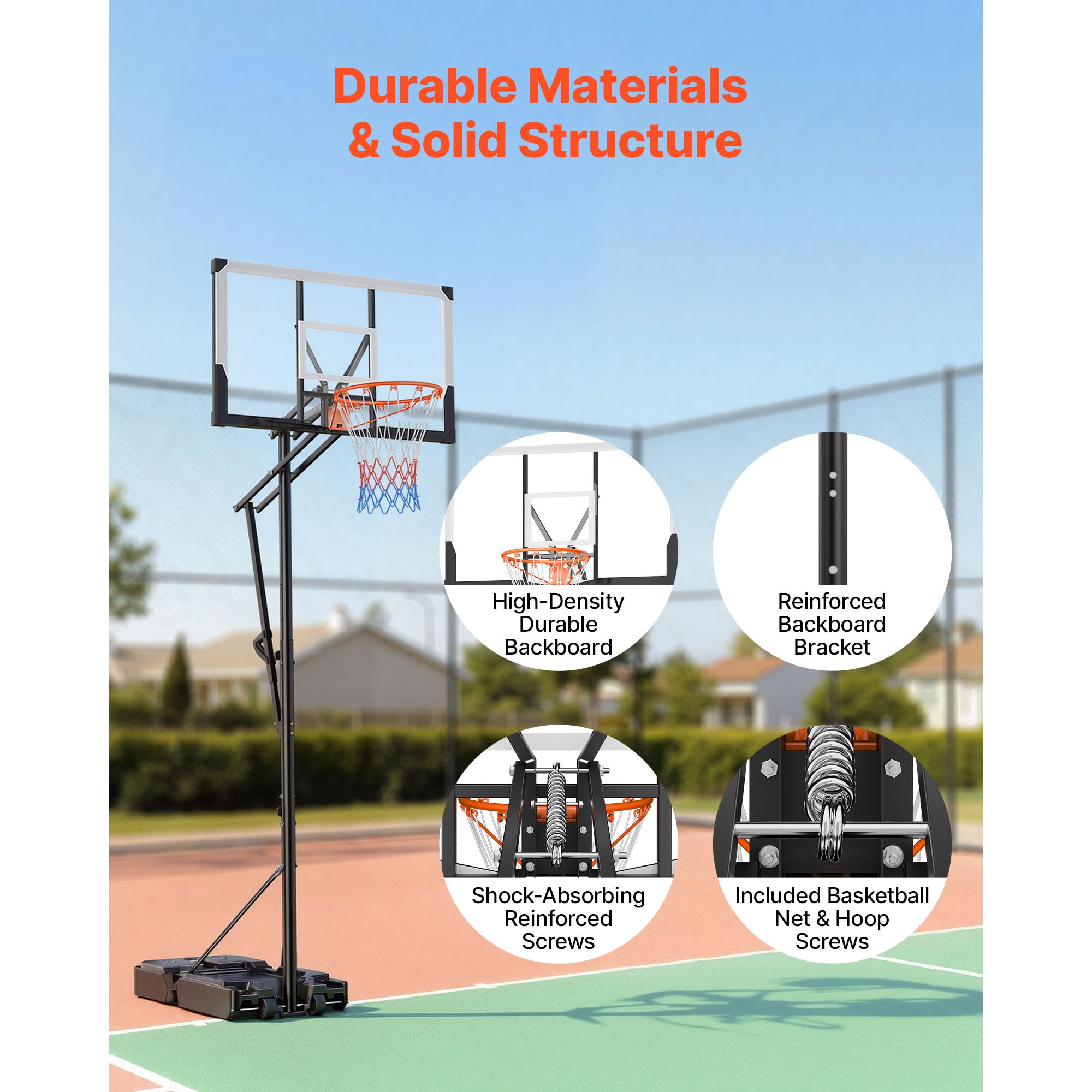 Portable Basketball Stand With Adjustable Height And Backboard_voghion.com